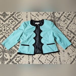 Vintage 1980s 1990s Black And Teal Scallop Blazer Jones Studio 12 Petite